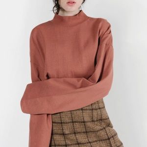 NWT Cotton Mock Neck Brown Oversized Sleeve Shirt